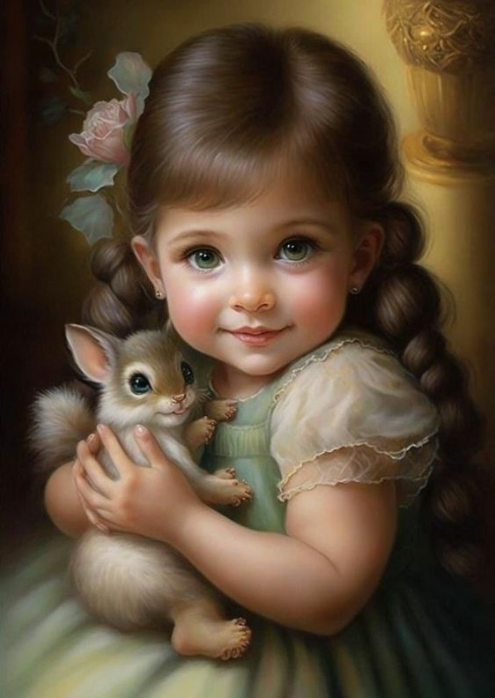Luxury AB Velvet Diamond Painting Kit -  Little Girl And Rabbit