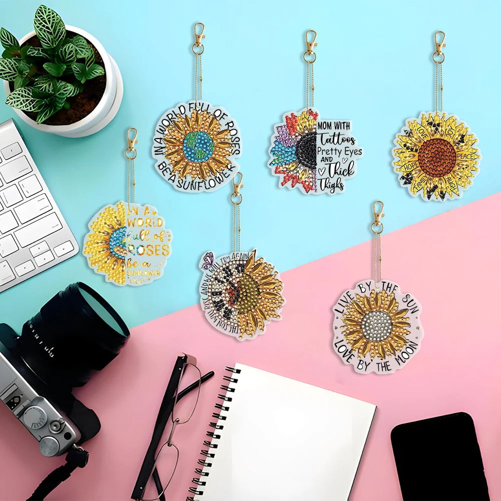 6pcs DIY Diamond Painting Keychain | Sunflower（Single Side ）