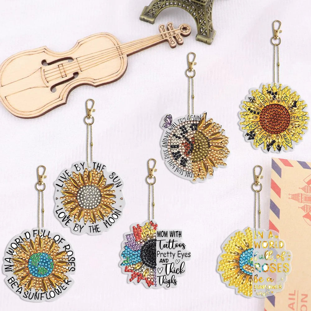6pcs DIY Diamond Painting Keychain | Sunflower（Single Side ）