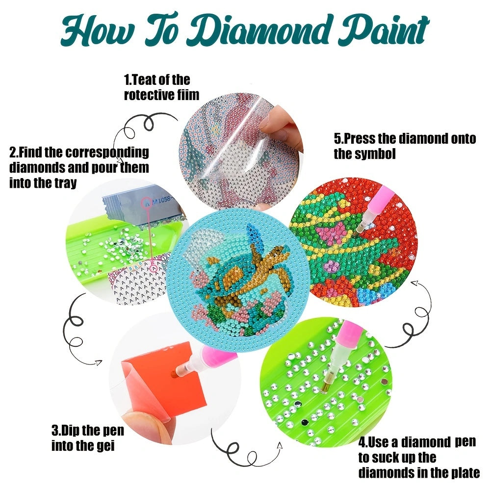 6 pcs set DIY Special Shaped Diamond Painting Coaster | turtle（no holder）