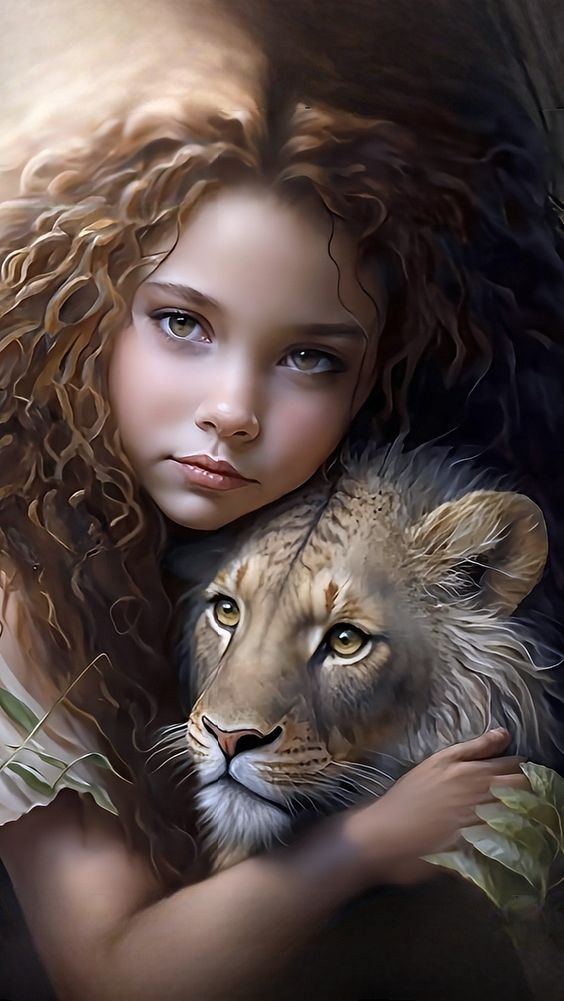 Luxury AB Velvet Diamond Painting Kit -Girls and Lions