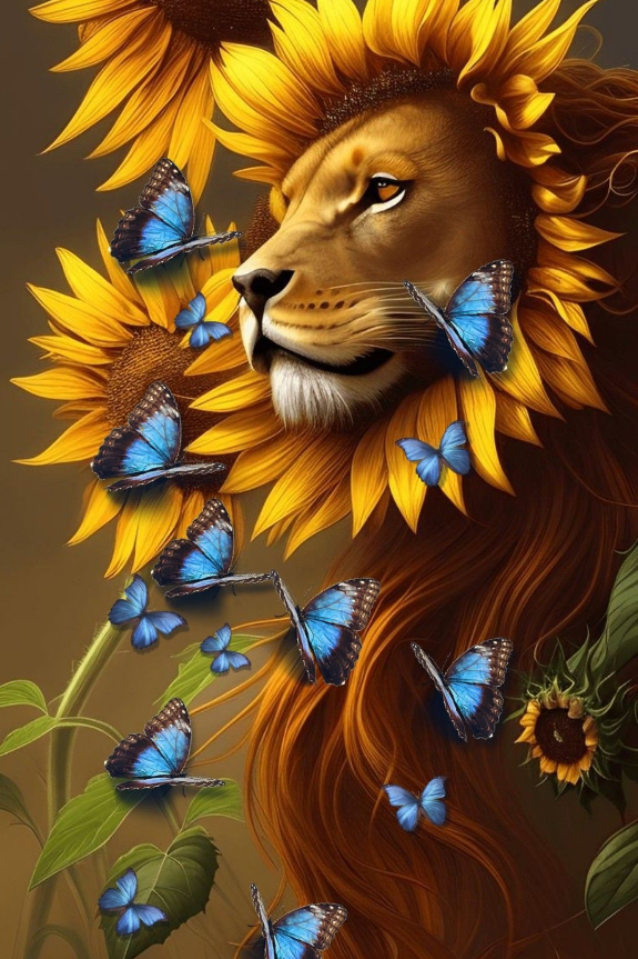 Luxury AB Velvet Diamond Painting Kit -Sunflower Lion