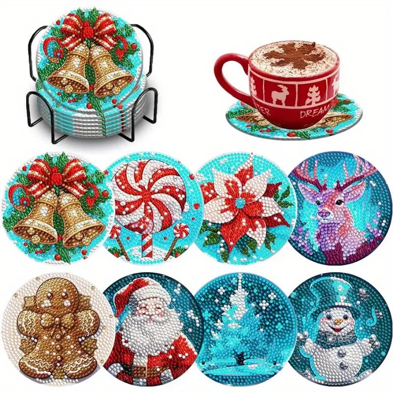 8 pcs set DIY Special Shaped Diamond Painting Coaster  | Christmas (no holder)