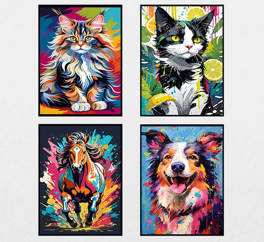 Canvas painting 4 piece set  -Animal（40x60cm）