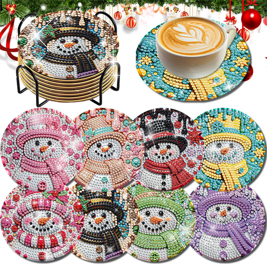 8 pcs set DIY Diamond Painting Coaster |Christmas Snowman