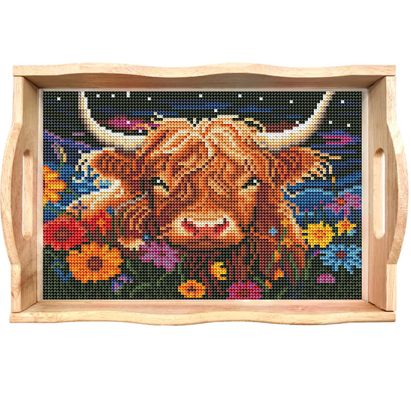 DIY Diamond Painting Decor Wooden Food Tray - Highland Cattle