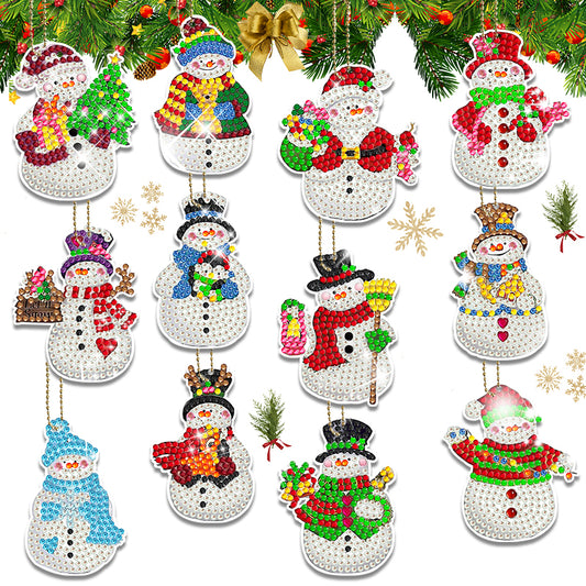 12pcs DIY Diamond Painting Keychain | snowman (Single Side)