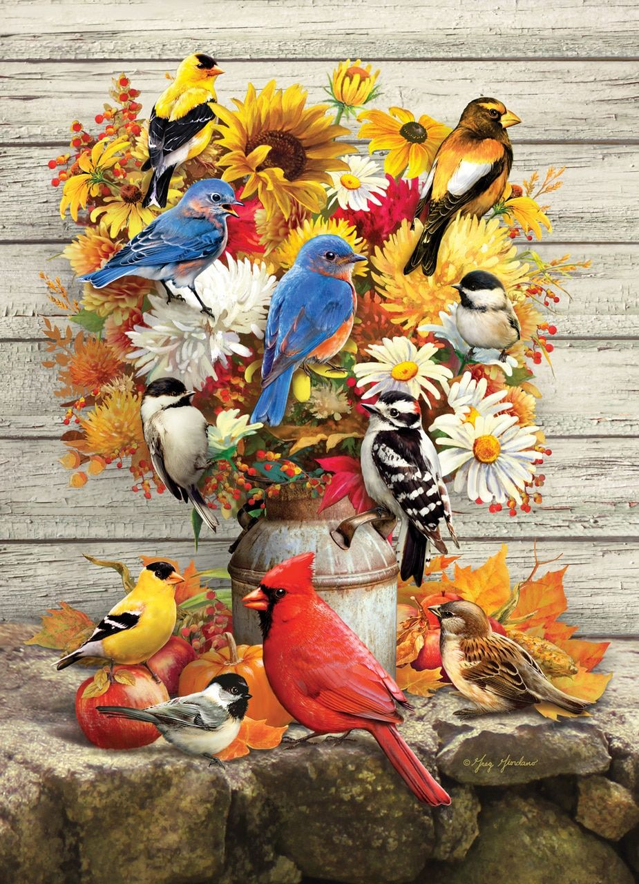 Luxury AB Velvet Diamond Painting Kit - Fall Flowers and Birds