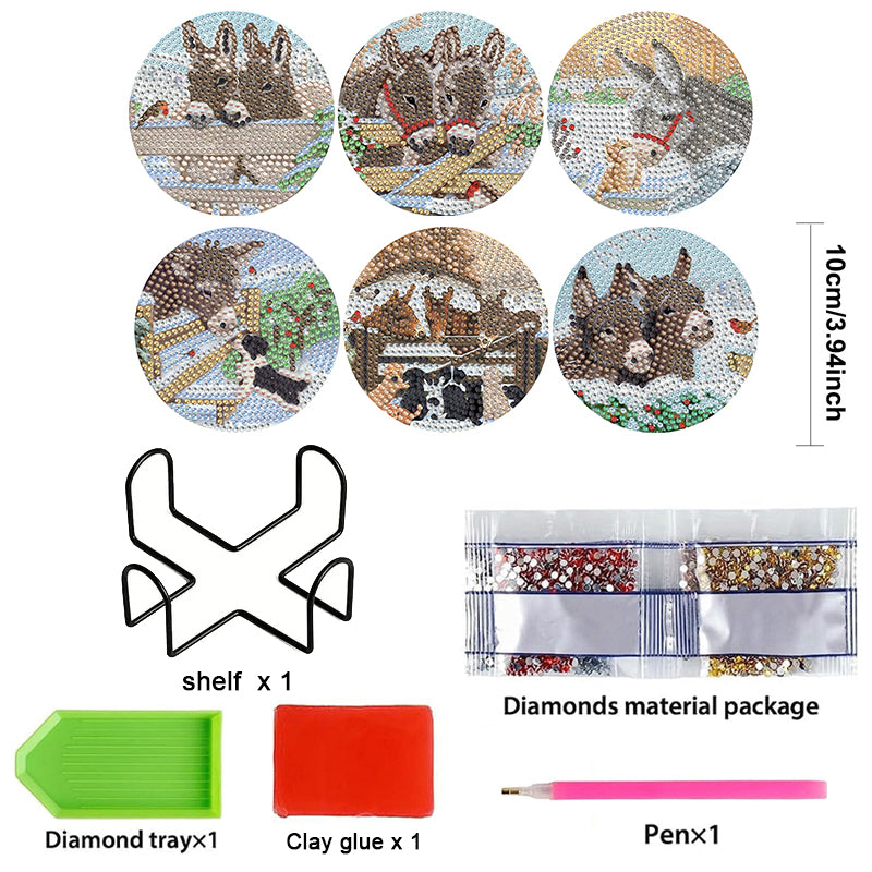 8 pcs set DIY Special Shaped Diamond Painting Coaster | donkey (no holder)