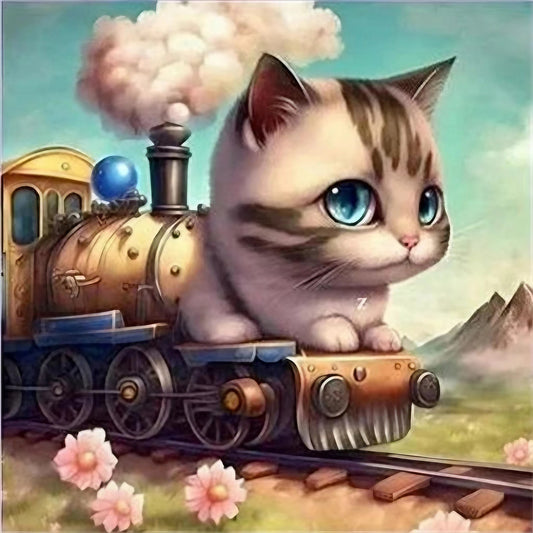 Luxury AB Velvet Diamond Painting Kit - Cat train