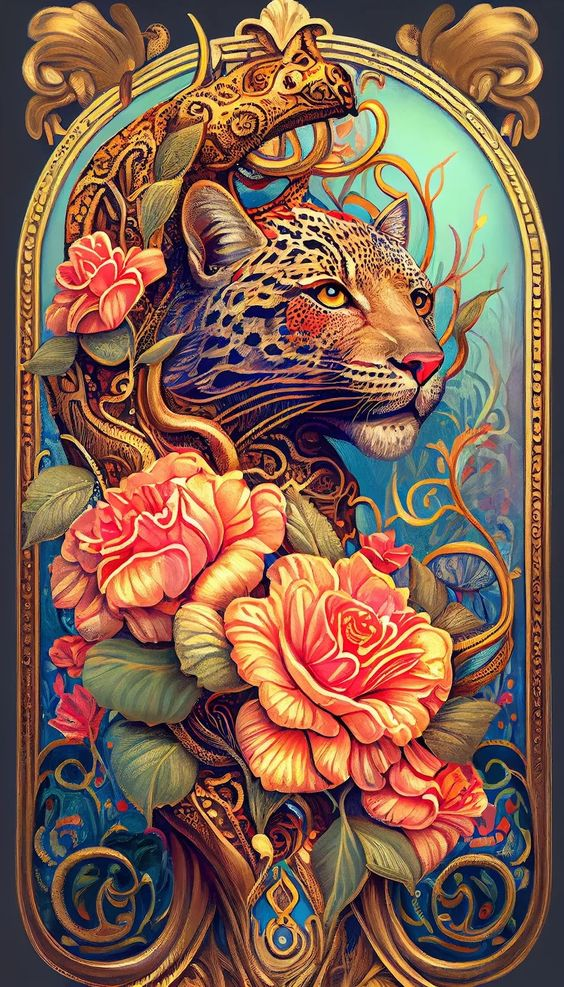 Luxury AB Velvet Diamond Painting Kit - Leopard and flowers