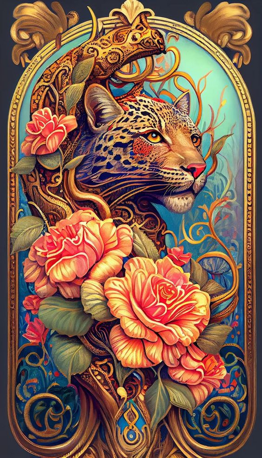 Luxury AB Velvet Diamond Painting Kit - Leopard and flowers