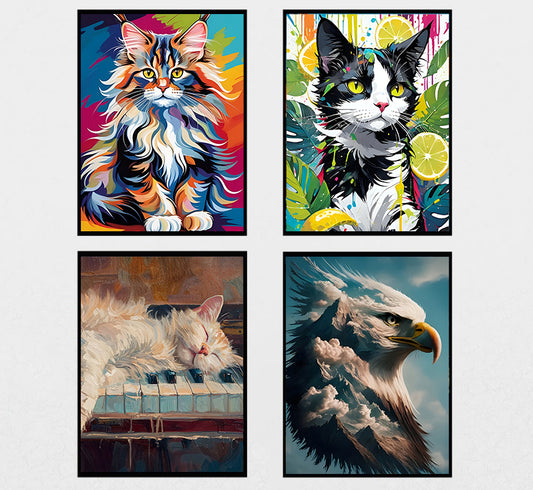 Canvas painting 4 piece set -Animal（30x40cm ）