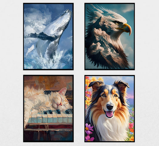 Canvas painting 4 piece set -Animal（30x40cm ）