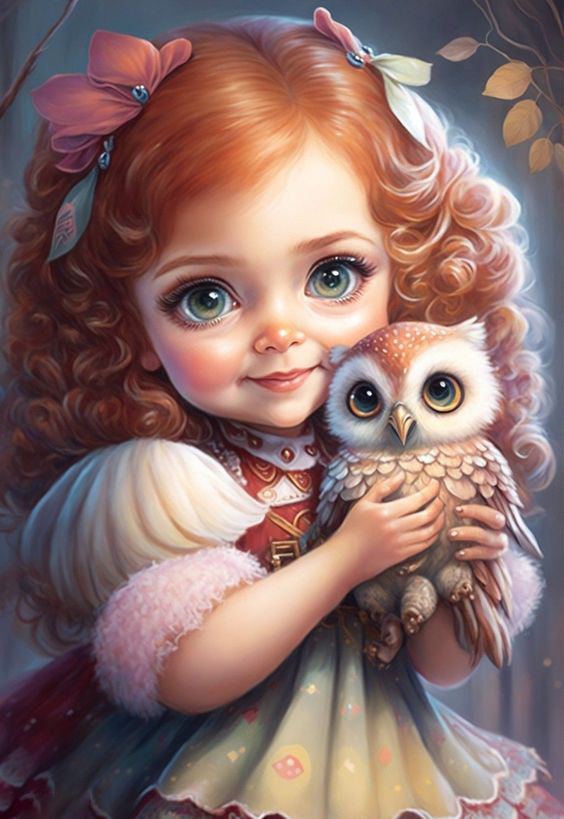 Luxury AB Velvet Diamond Painting Kit - Little Girl and Owl