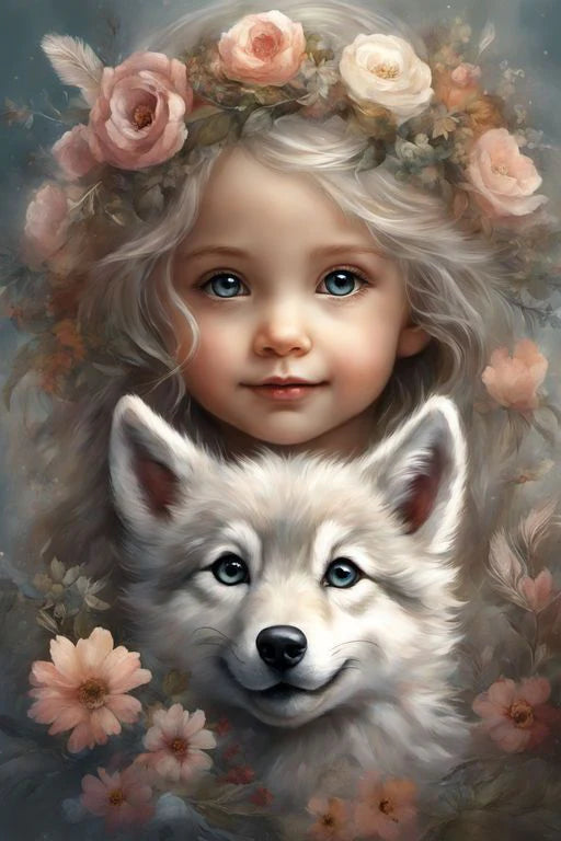 Luxury AB Velvet Diamond Painting Kit -Little girl and wolf