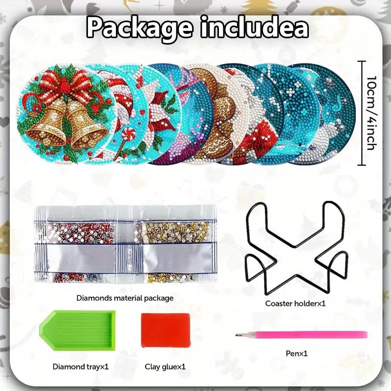 8 pcs set DIY Special Shaped Diamond Painting Coaster  | Christmas (no holder)