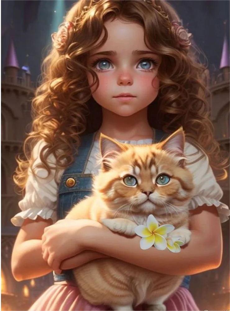 Luxury AB Velvet Diamond Painting Kit -Girl and cat