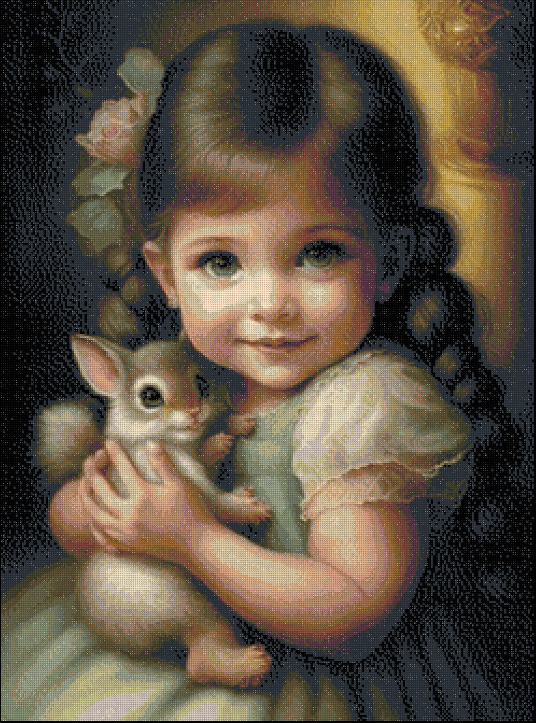 Luxury AB Velvet Diamond Painting Kit -  Little Girl And Rabbit