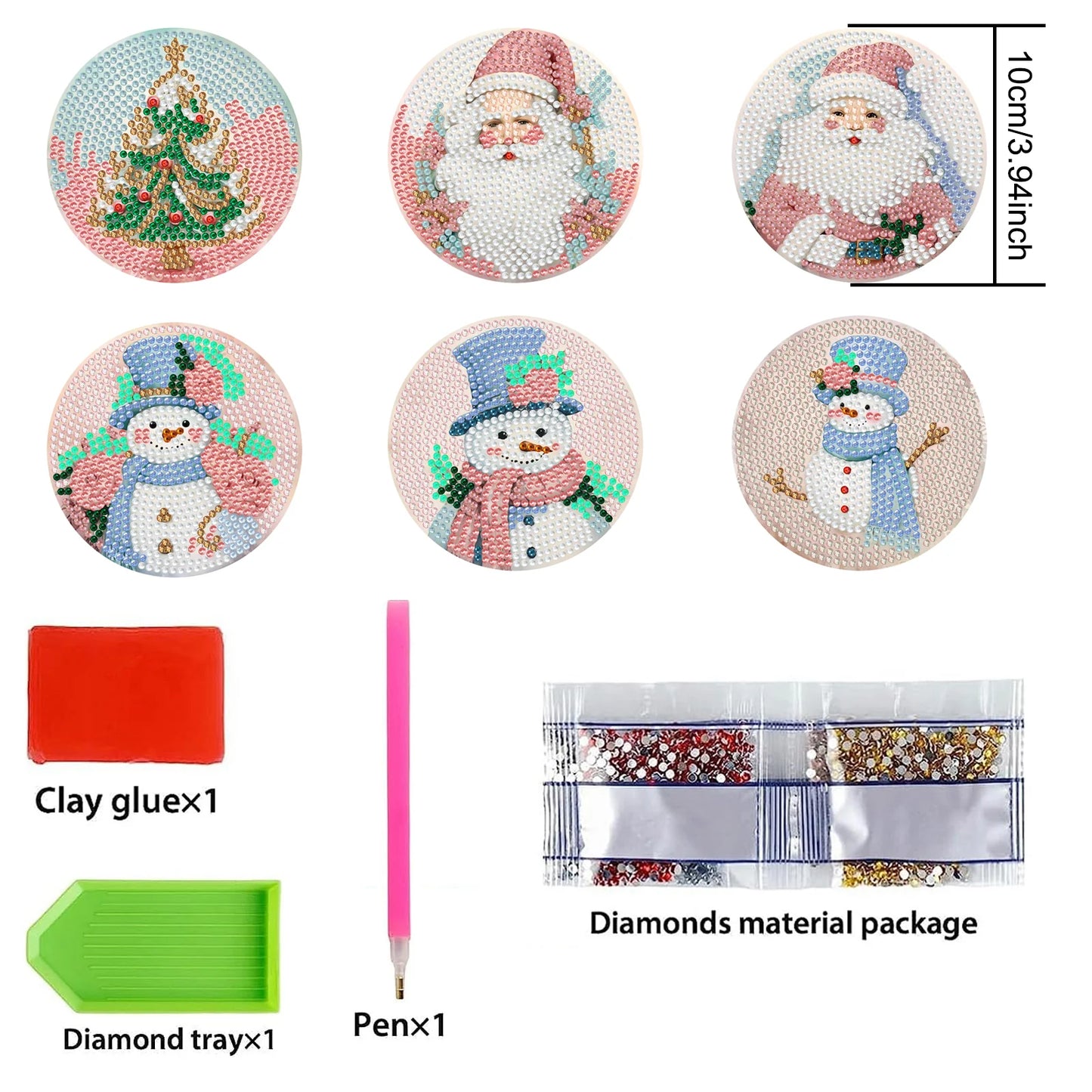 6 pcs set DIY Special Shaped Diamond Painting Coaster | Christmas Snowman (no holder)