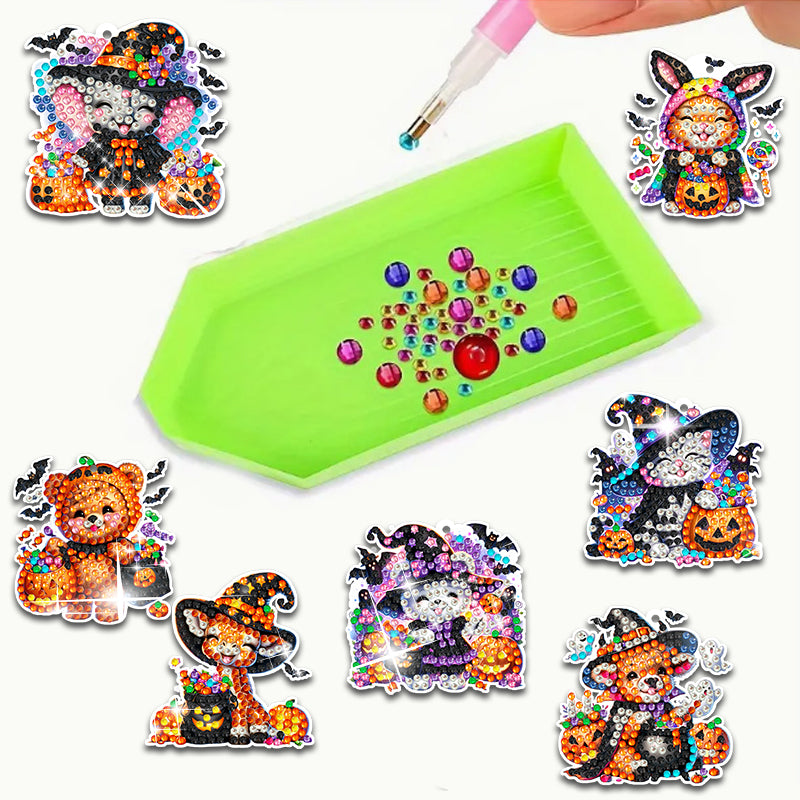 14pcs DIY Diamond Painting Keychain | Halloween Animals (Single Side)