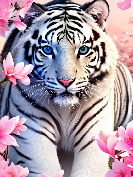 Diamond Painting  | White tiger in the flowers