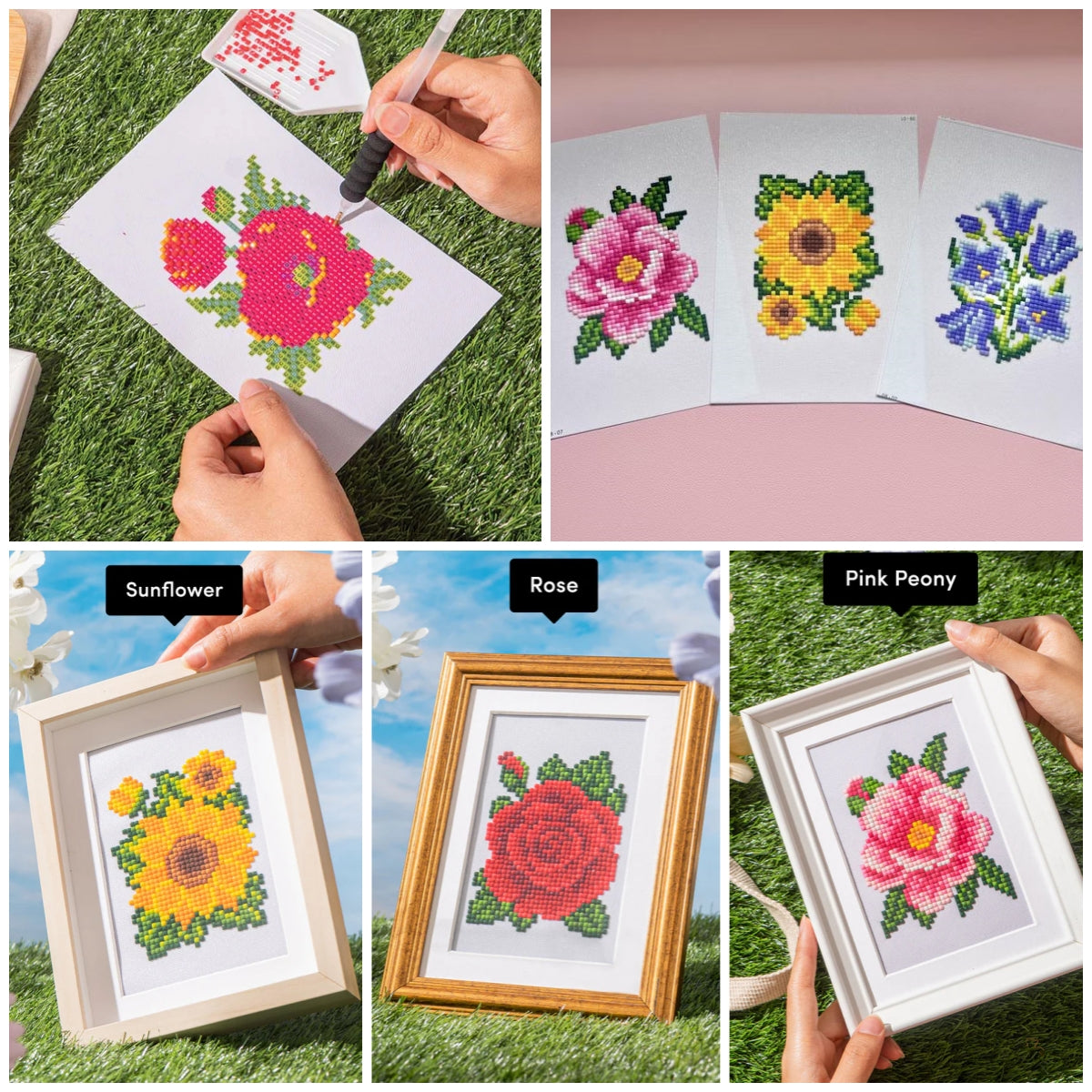 12pcs Mini Square Diamond Painting - Flower