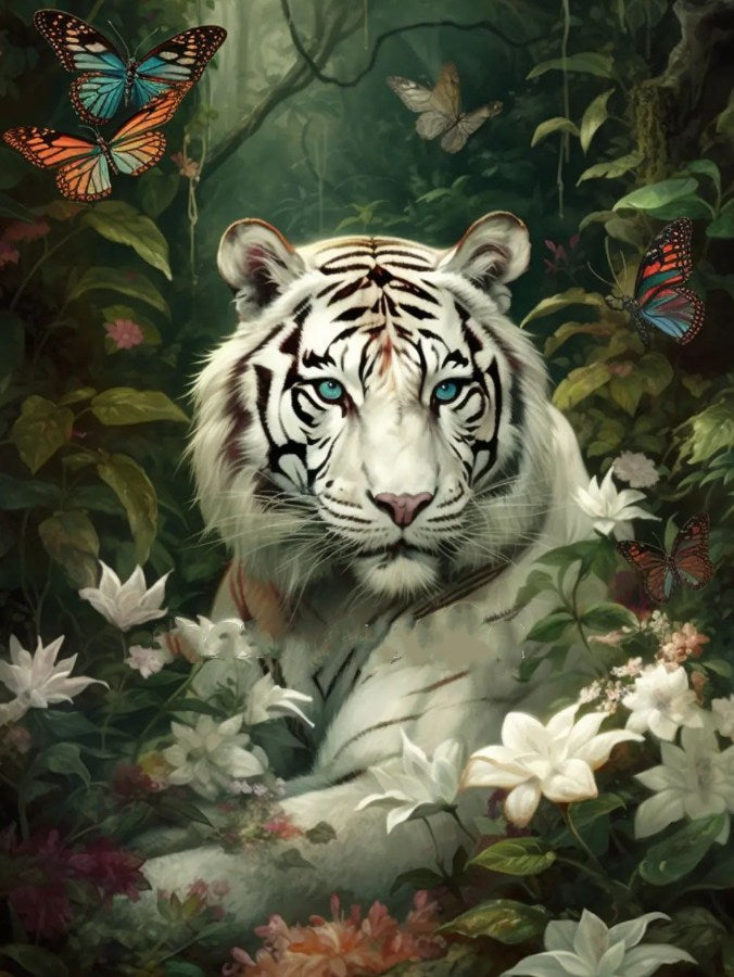 Luxury AB Velvet Diamond Painting Kit -White Tiger