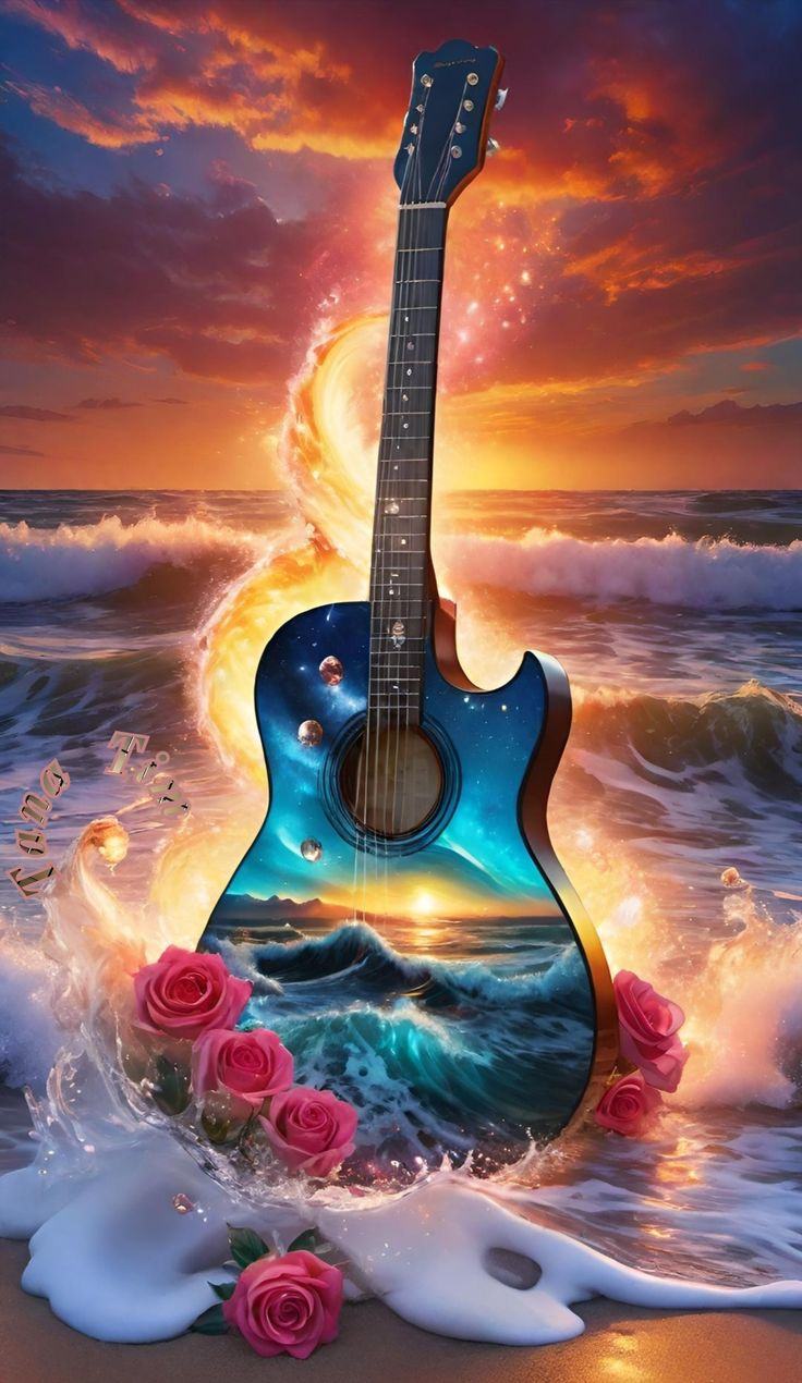 Luxury AB Velvet Diamond Painting Kit -Beach Guitar