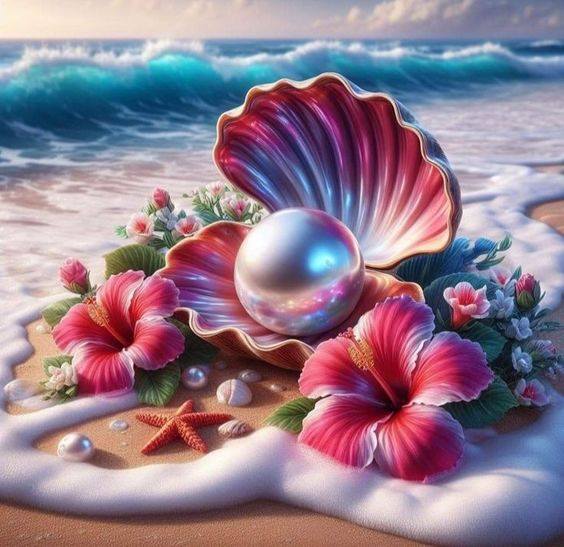 Luxury AB Velvet Diamond Painting Kit -Beach shells