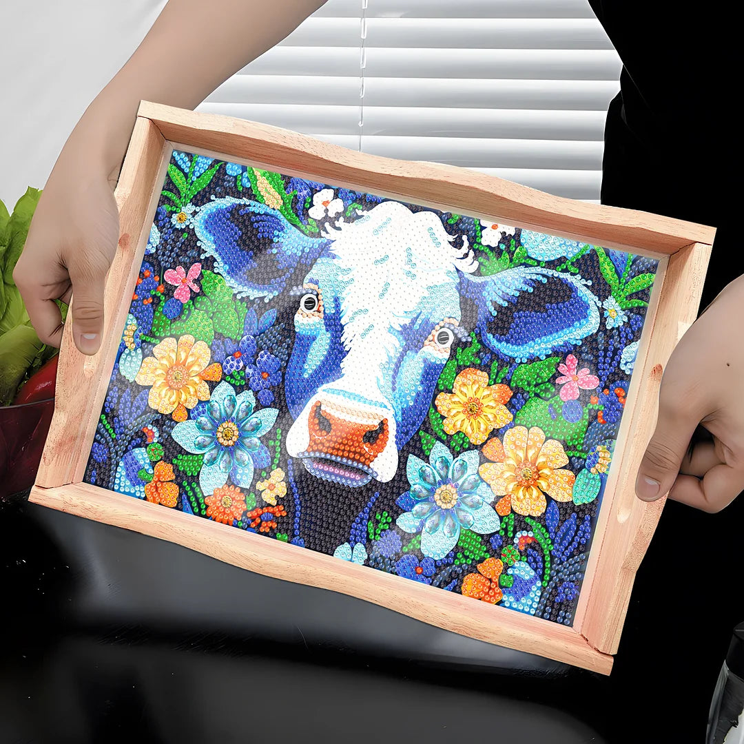 Diamond Painting Nesting Food Trays with Handle Coffee Table Tray （Dairy cow)