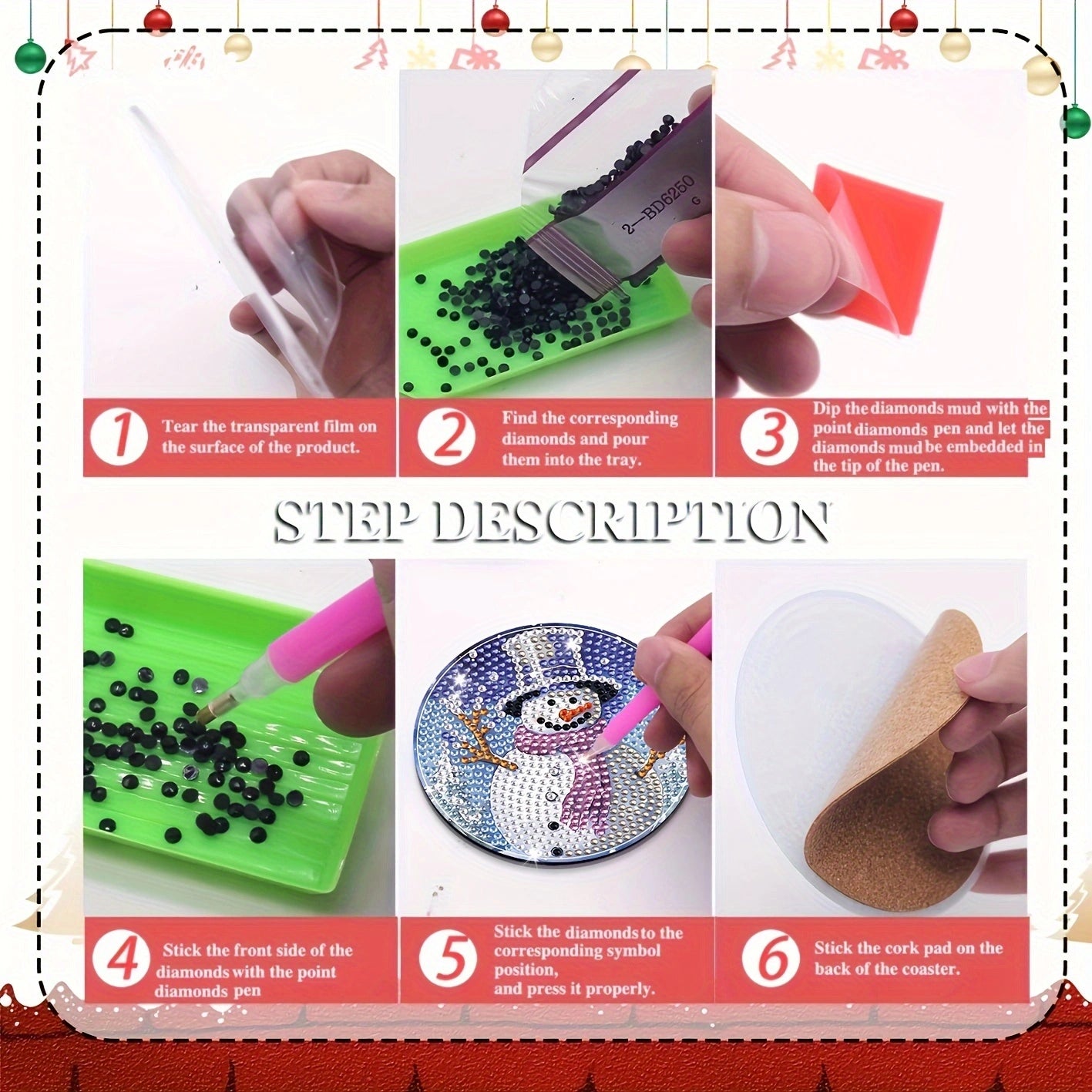 6 pcs set DIY Special Shaped Diamond Painting Coaster | Christmas（no holder）