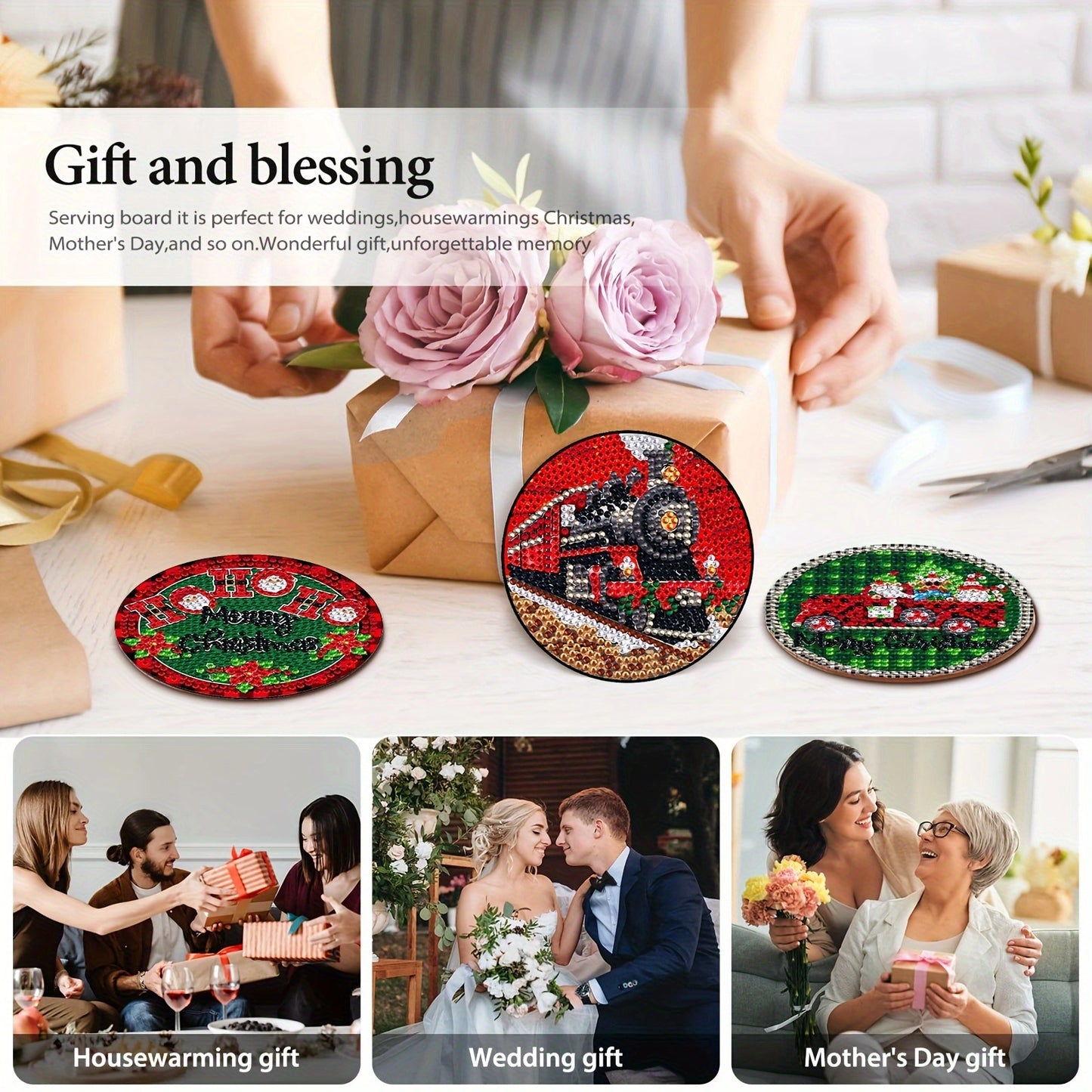 8 pcs set DIY Special Shaped Diamond Painting Coaster | Christmas（no holder）