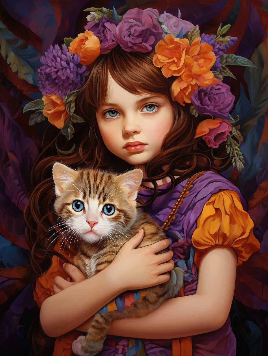 Luxury AB Velvet Diamond Painting Kit -Girl with cat