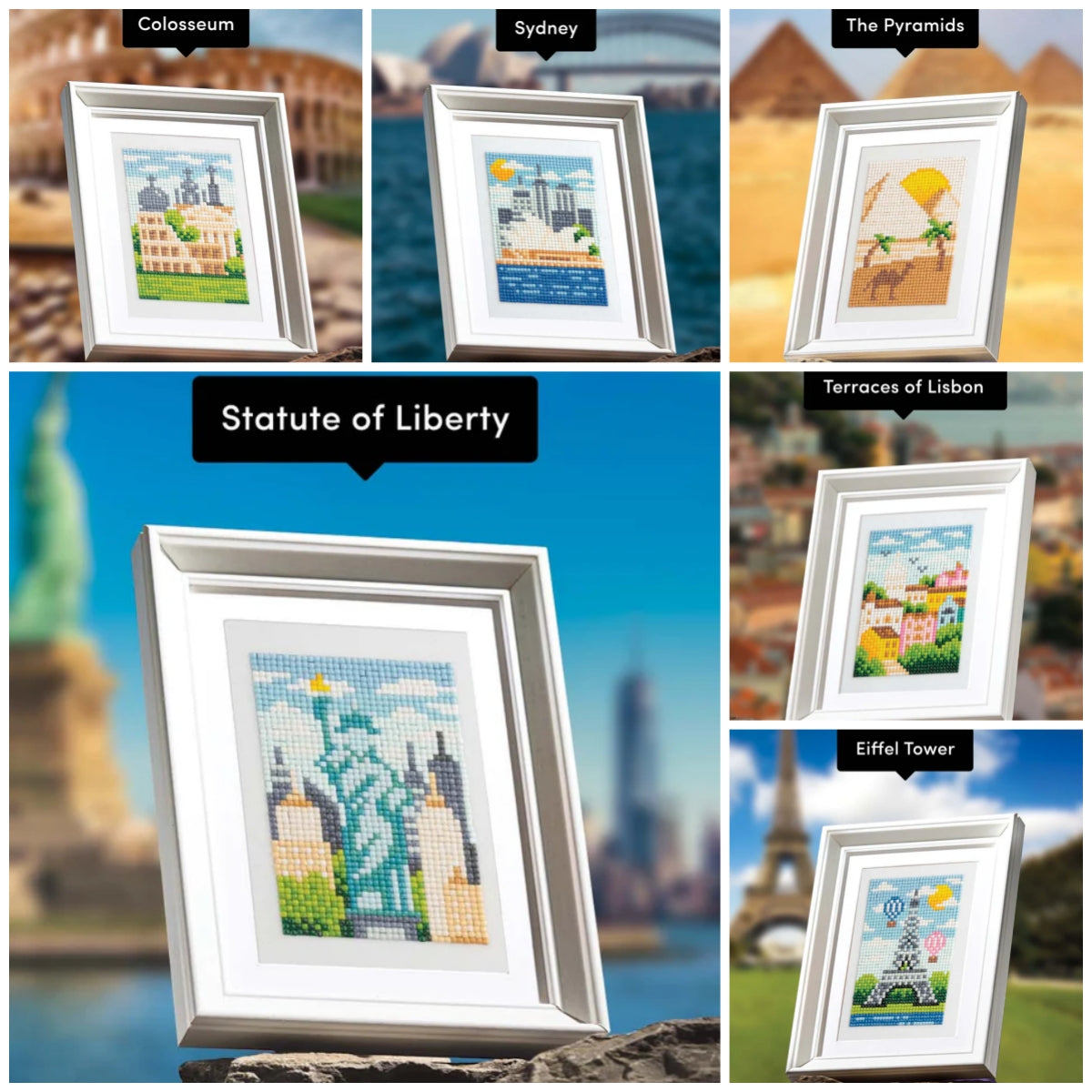 6pcs Mini Square Diamond Painting - Famous Sights