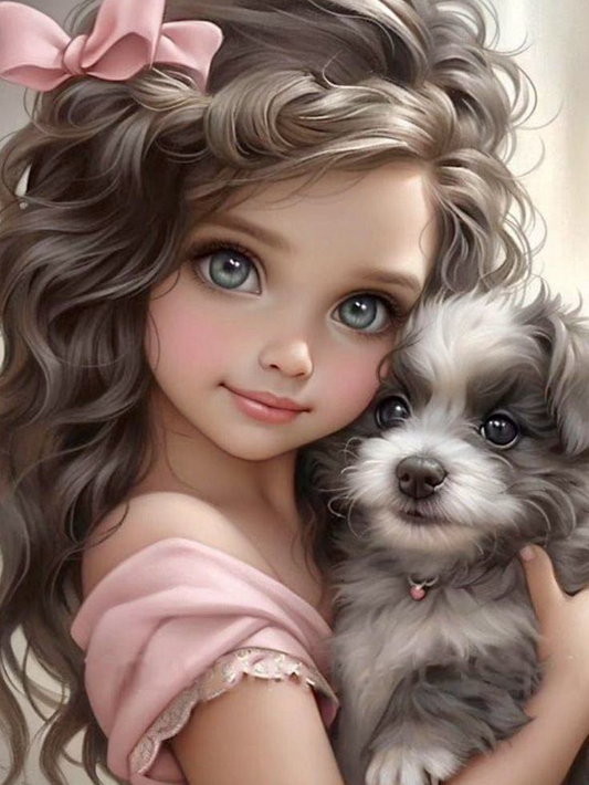 AB Velvet Diamond Painting -  Girl and dog