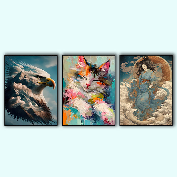 Canvas painting 3 piece set -Animal（30x40cm ）