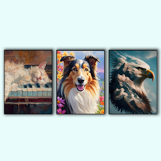 Canvas painting 3 piece set -Animal（30x40cm ）