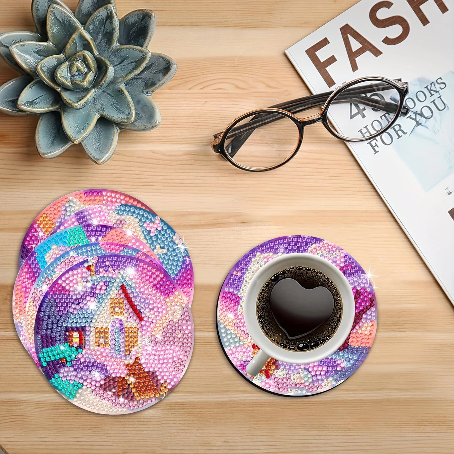 6 pcs set DIY Special Shaped Diamond Painting Coaster | dream house（no holder）