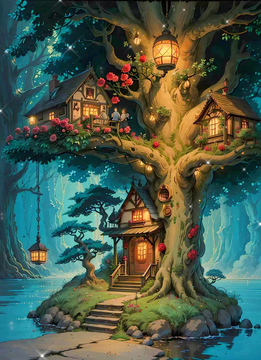 Luxury AB Velvet Diamond Painting Kit -Tree House