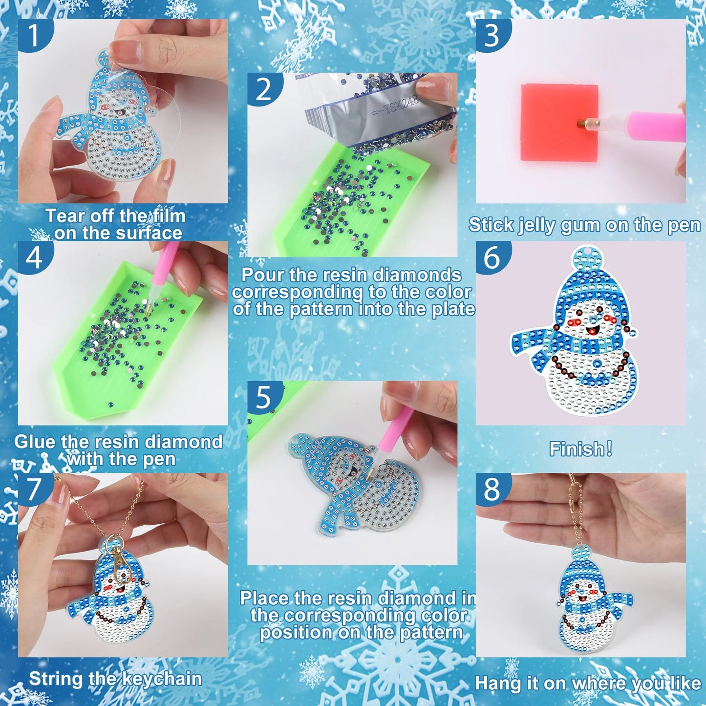 12pcs DIY Diamond Painting Keychain | snowman（Single Side ）