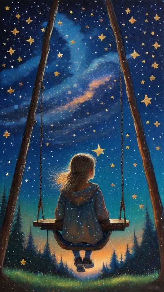 Luxury AB Velvet Diamond Painting Kit -Girl under the stars