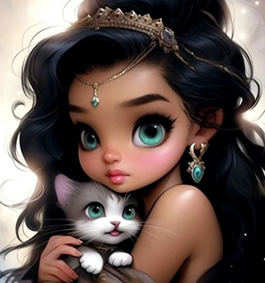 Luxury AB Velvet Diamond Painting Kit -Girl with cat