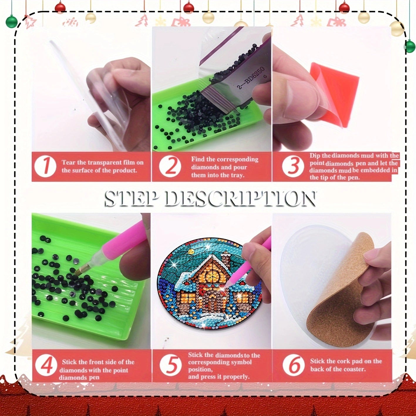 8 pcs set DIY Special Shaped Diamond Painting Coaster | Christmas Snowhouse（no holder）