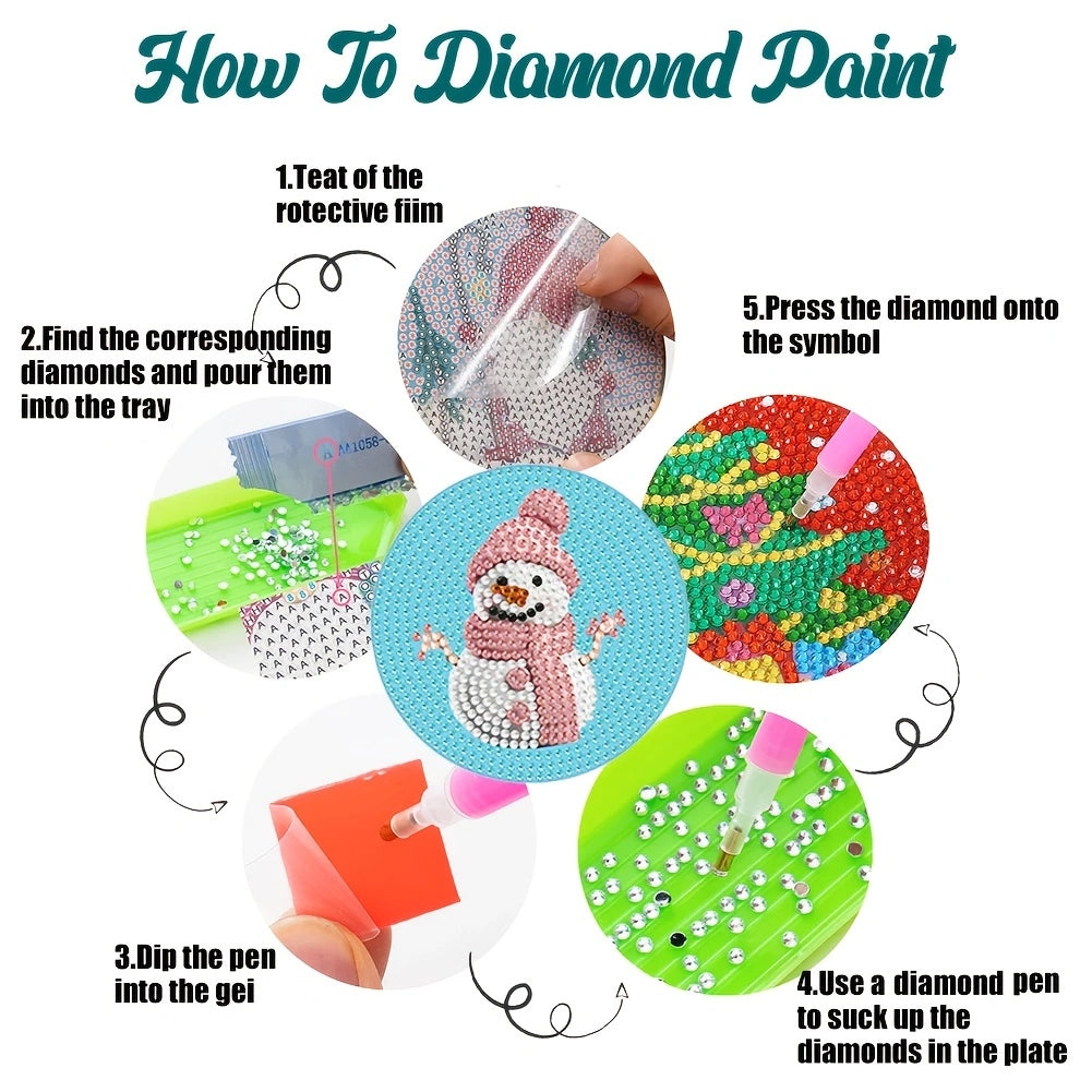 6 pcs set DIY Special Shaped Diamond Painting Coaster | snowman（no holder）