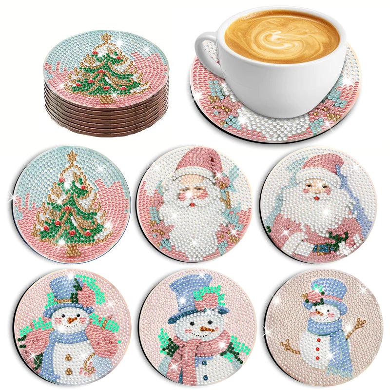 6 pcs set DIY Special Shaped Diamond Painting Coaster | Christmas Snowman (no holder)