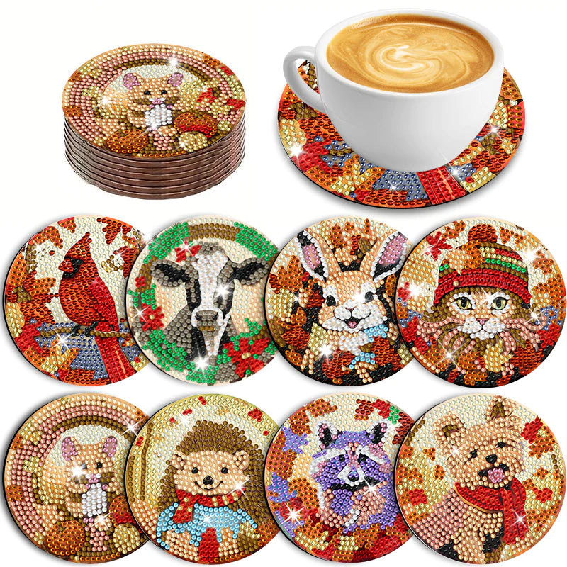 8 pcs set DIY Special Shaped Diamond Painting Coaster | Animals（no holder）