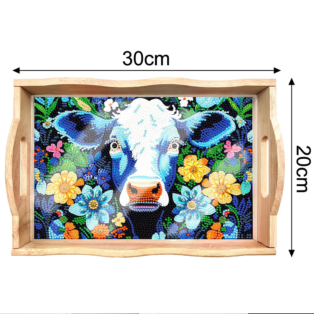 Diamond Painting Nesting Food Trays with Handle Coffee Table Tray （Dairy cow)