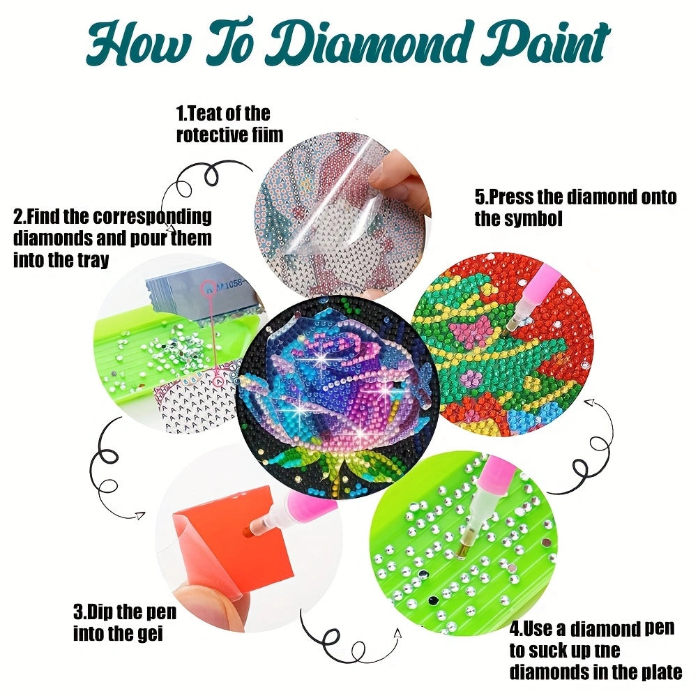 6 pcs set DIY Special Shaped Diamond Painting Coaster | flower（no holder）