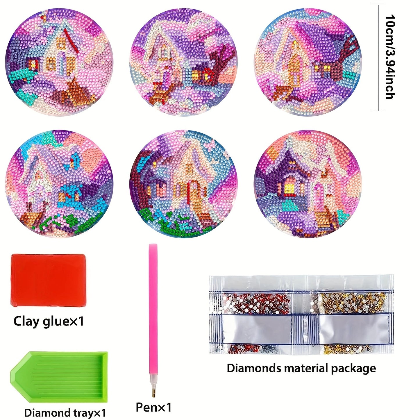 6 pcs set DIY Special Shaped Diamond Painting Coaster | dream house（no holder）